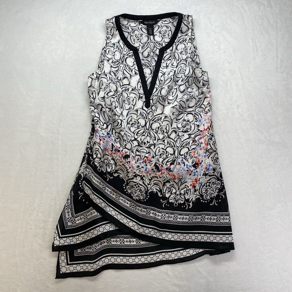 White House Black Market Womens asymetrical sleeveless top with pink accent Sz 4